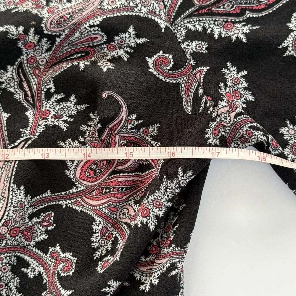 Michael Kors Boho Paisley Top Women S Black Red V-Neck Kimono Handkerchief Hem